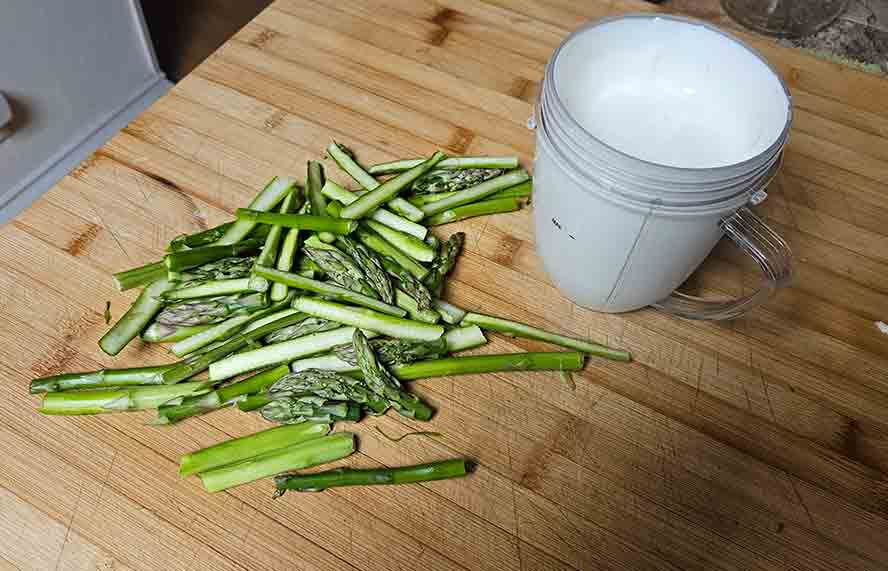 Cut and blanch the asparagus and measure your cream base. 